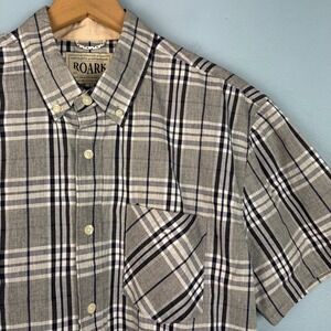 Roark Mens Large Grey Plaid Button Down Casual Short Sleeve Shirt Outdoors
